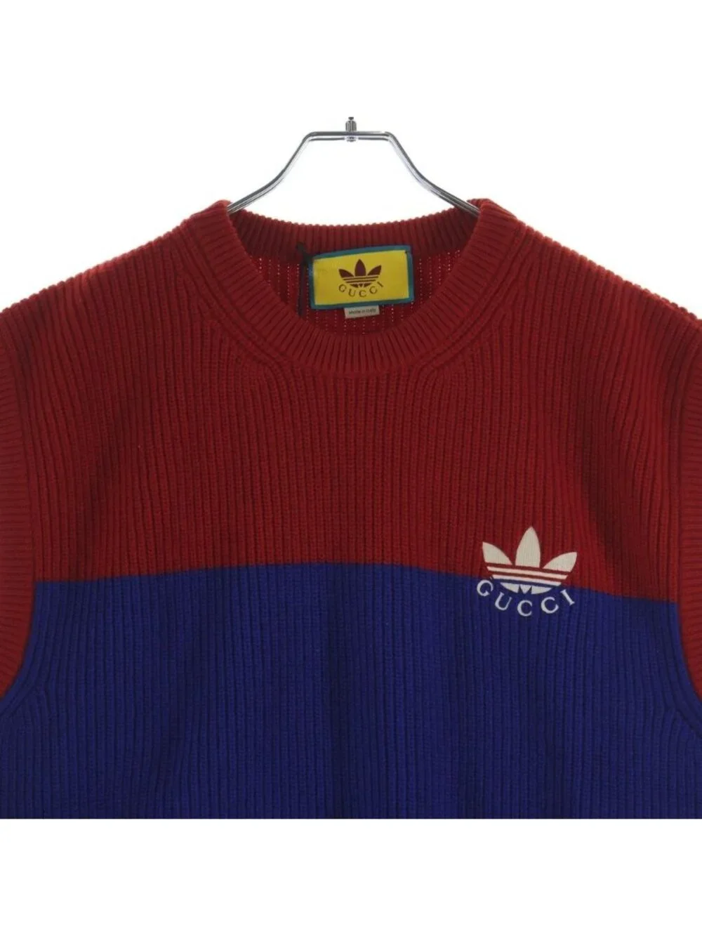 Gucci Adidas di Logo Knit Vest Kuru Neck Red Blue